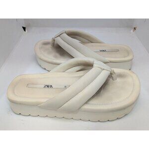 ZARA Women's Off White Platform Thong Sandals Summer Beach Size 38